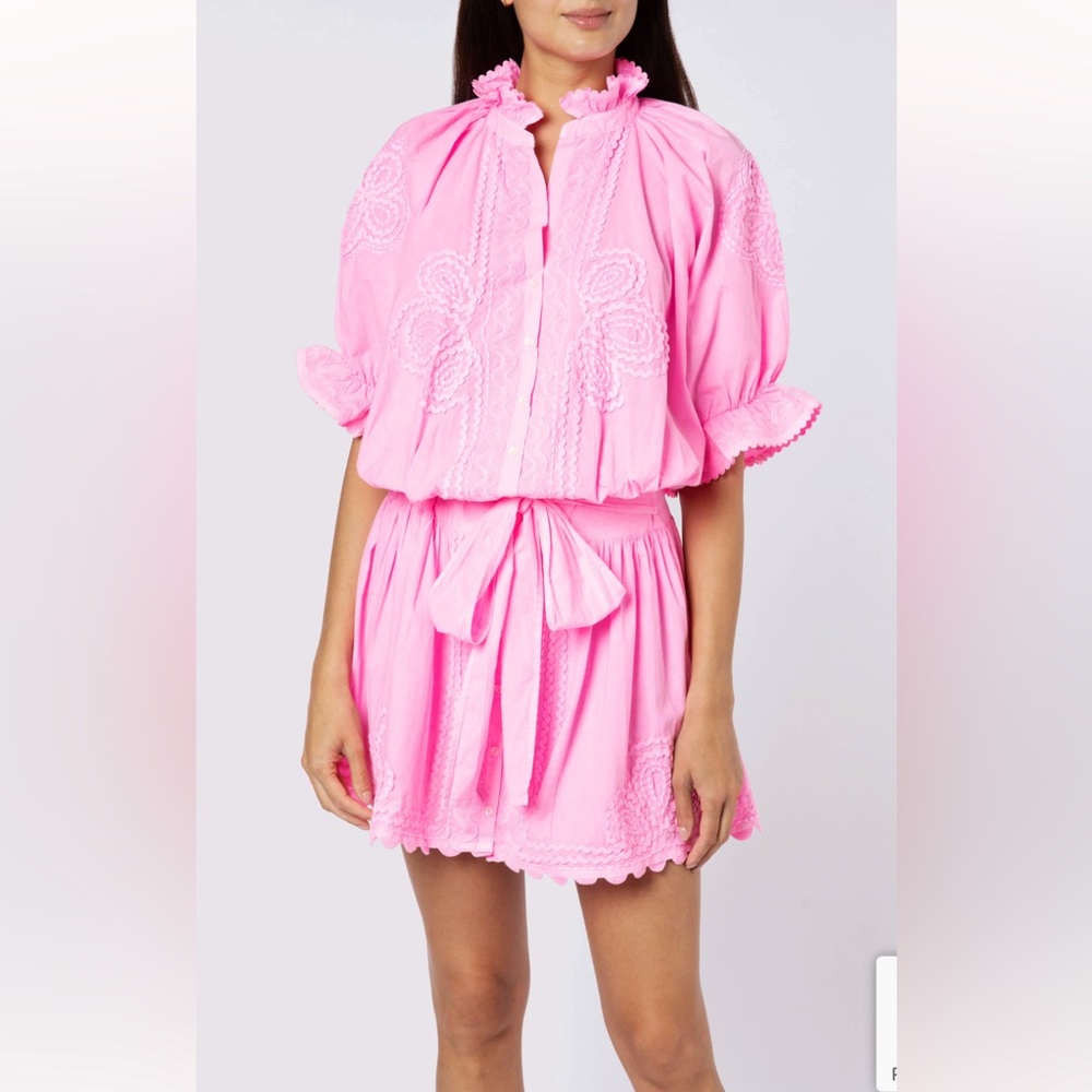 Juliet Dunn Pink Embroidered Tie-Waist Mini Dress
